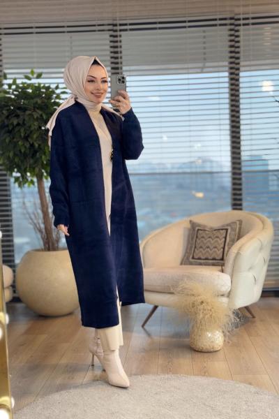 4142 Saçak Uzun Hırka Lacivert