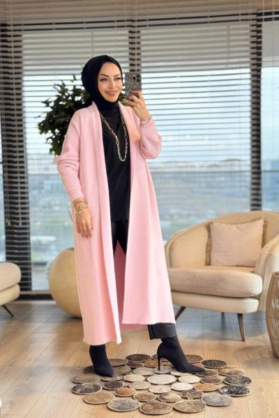 4142 Saçak Uzun Hırka Pembe