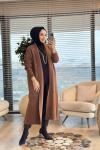 4142 Saçak Uzun Hırka Kahve