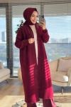 4142 Saçak Uzun Hırka Bordo