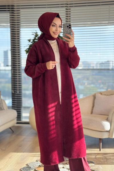4142 Saçak Uzun Hırka Bordo