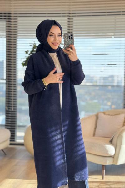 4142 Saçak Uzun Hırka Lacivert