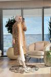 4143 Angora Leopar Desen Uzun Hırka Latte