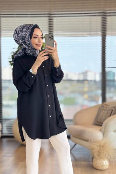 4148 Life Kendinden Jakarlı Gömlek Siyah