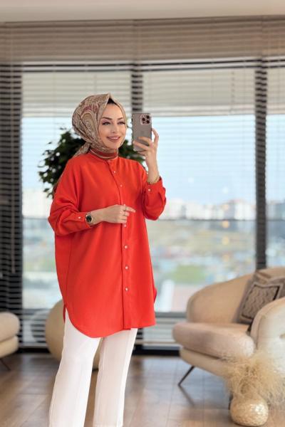 4148 Life Kendinden Jakarlı Gömlek Oranj