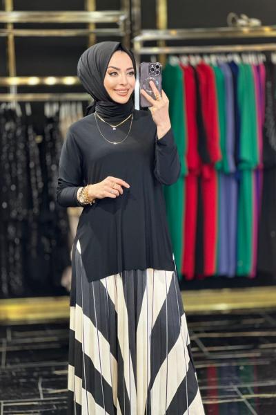 4174 Önü Ters V Etekli Takım Siyah