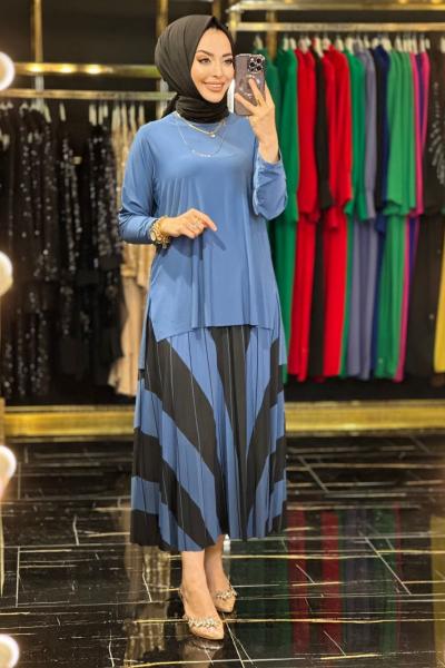 4174 Önü Ters V Etekli Takım İndigo