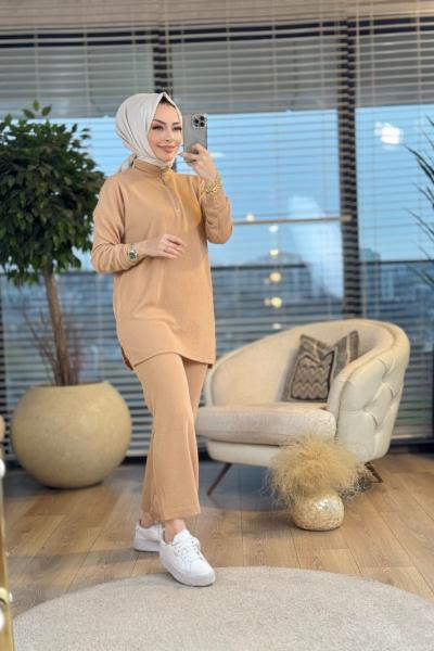 4188 Bürümcük Patı Fermuarlı Takım Latte