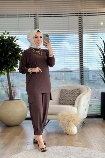4196 Arabiyeli Şalvar Takım Kahve