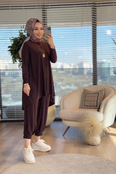 4197 Tokyo Şalvar Takım Kahve
