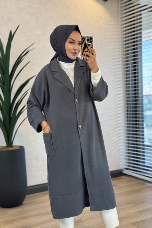 4198 Çift Düğmeli Cepli Kap Antrasit