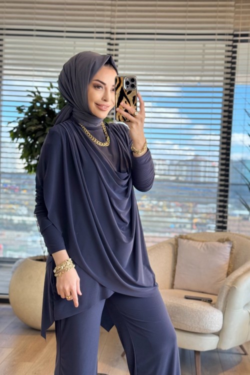4201 Omzu Pileli Önü Dökümlü Sandy Takım Antrasit
