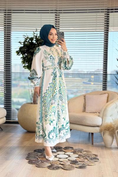 42122 Ön Arka Motif Desenli Elbise Ekru Benetton