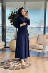 4226 Yanı Toka Büzgülü Etekli Takım Lacivert