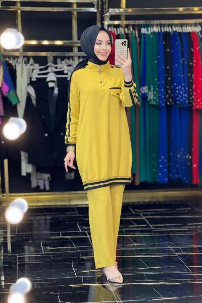 4231 Omuz Kollar Şerit Ve Düğme Detaylı Takım Asit