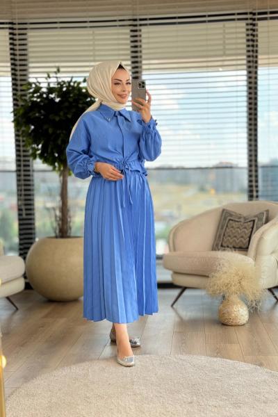 4233 Yaka Ucu Taş İşlemeli Takım Mavi