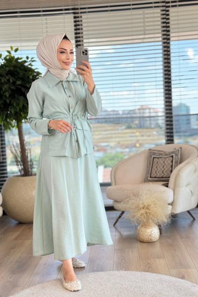 4252 Beli Bağcıklı İki Cepli Takım Mint