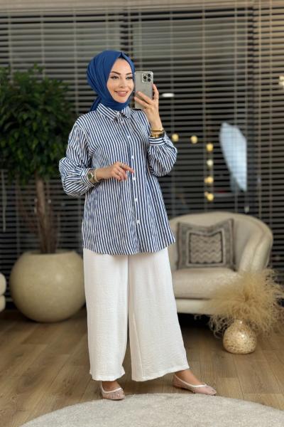 4256 Çizgili Gömlek Lacivert