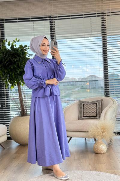 4265 Sedef Yaka Taşlı Takım Lila