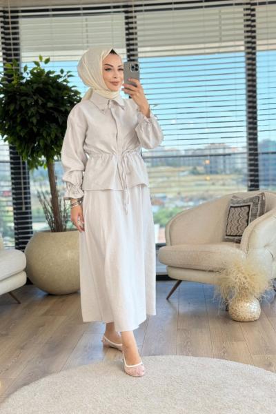 4265 Sedef Yaka Taşlı Takım Krem