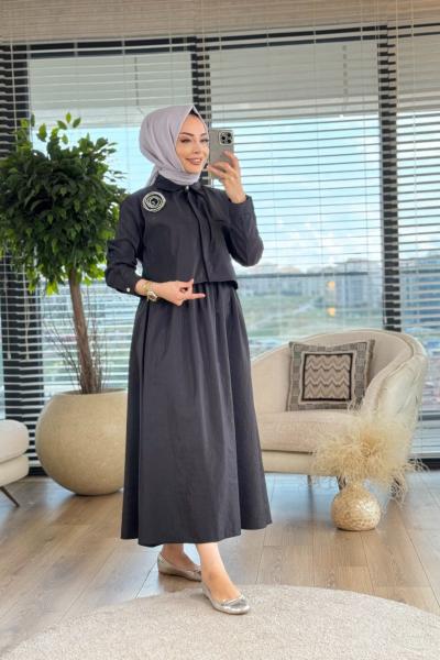4266 Gül Broşlu Takım Siyah