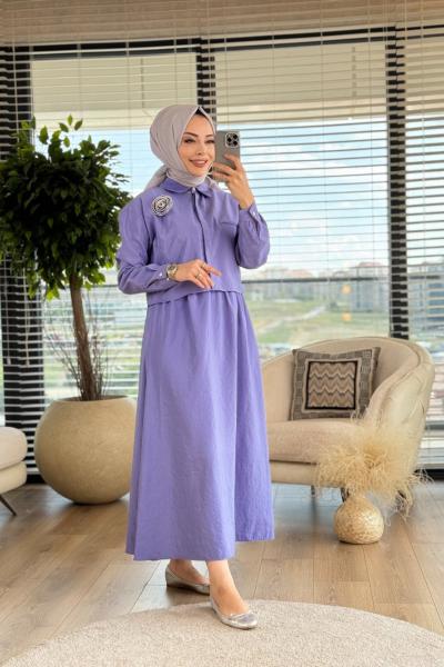 4266 Gül Broşlu Takım Lila