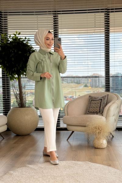 4274 Önü Fermuarlı Ve Tek Cepli Tunik Mint