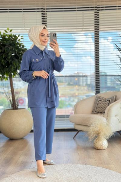 4294 Cep Kapağı Taşlı Takım İndigo