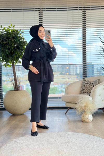 4294 Cep Kapağı Taşlı Takım Siyah