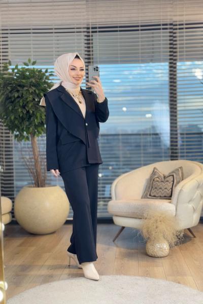 4321 Üst Geniş Yaka Parçalı Takım Siyah