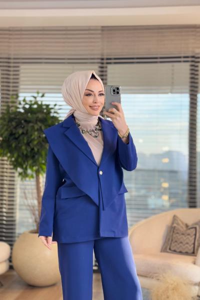 4321 Üst Geniş Yaka Parçalı Takım Lacivert