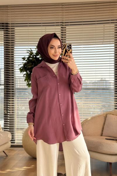 4373 Tek Cepli Gömlek Mürdüm