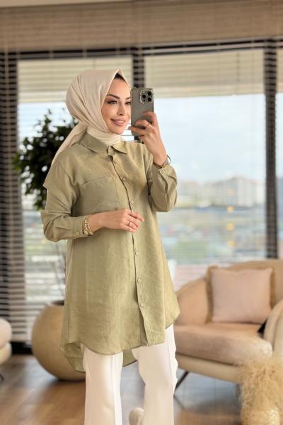 4373 Tencel Tek Cepli Gömlek Haki