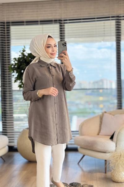 4373 Tencel Tek Cepli Gömlek Haki