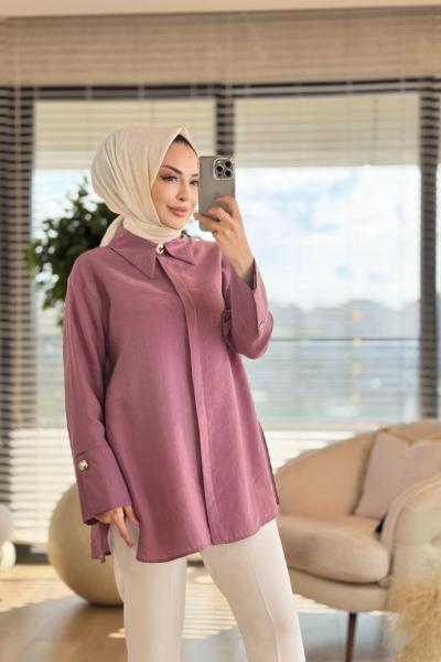 4375 Kalın Manşetli Gömlek Gül