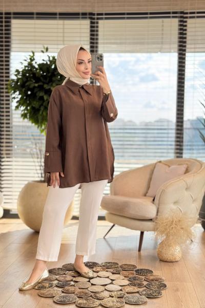 4375 Kalın Manşetli Gömlek Kahve