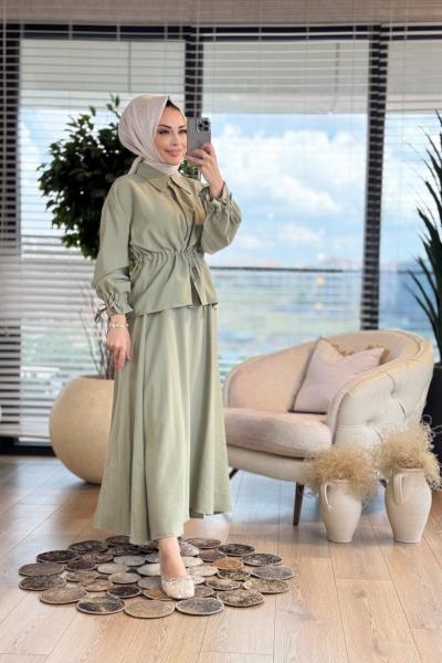 4382 Ön Ve Kolu Bağcıklı Etekli Takım Yeşil