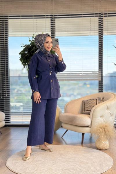 4387 Ön Düğmeli Ve 3 Cepli Takım Lacivert