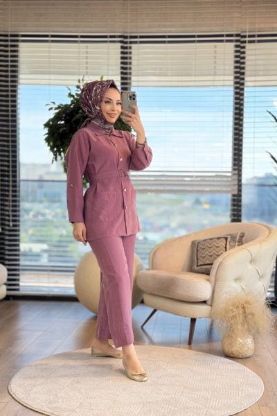 4387 Ön Düğmeli Ve 3 Cepli Takım Gül