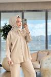 4389 Sağ Göğüs İki Çiçek Nakışlı Takım Bej