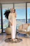 44016 Manşeti Çıtçıtlı Triko Tunik Bej