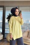 44016 Manşeti Çıtçıtlı Triko Tunik Sarı