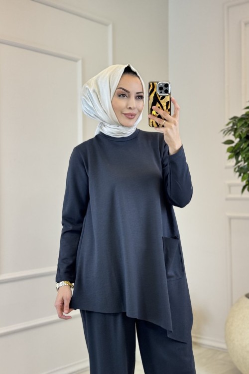 4407 Asimetrik Tek Cepli Osyho Takım Antrasit