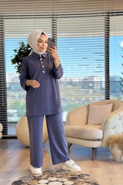 4415 Bebe Yaka Patı Metal Düğmeli Takım Lacivert