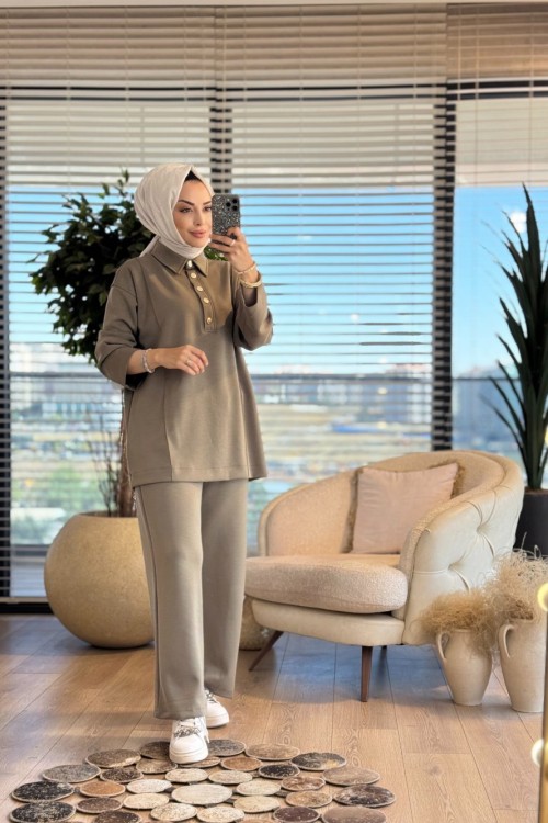 4415 Bebe Yaka Patı Metal Düğmeli Takım Haki