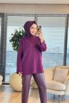 44186 Kolları Katlamalı Simli Triko Tunik Bordo