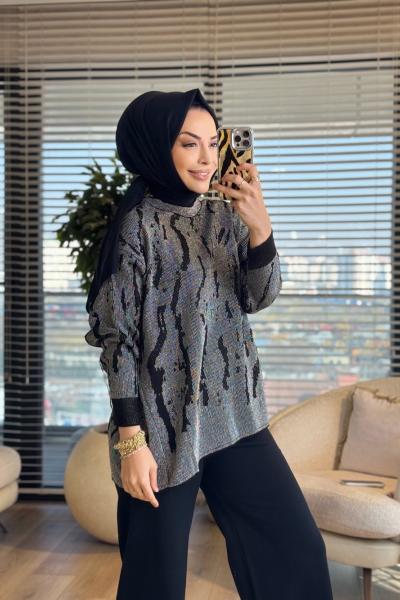 44219 Simli Triko Tunik Siyah