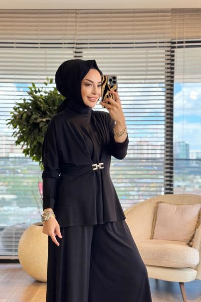 4422 Önü C Tokalı Modal Takım Siyah