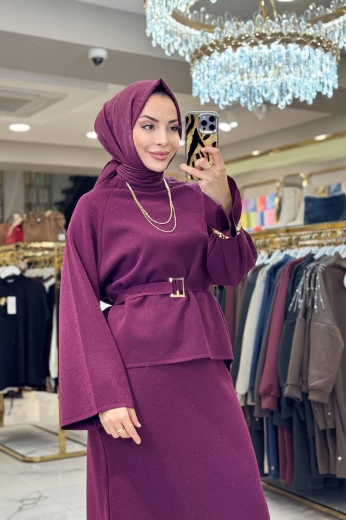 44231 Simli Triko Etekli Takım Bordo