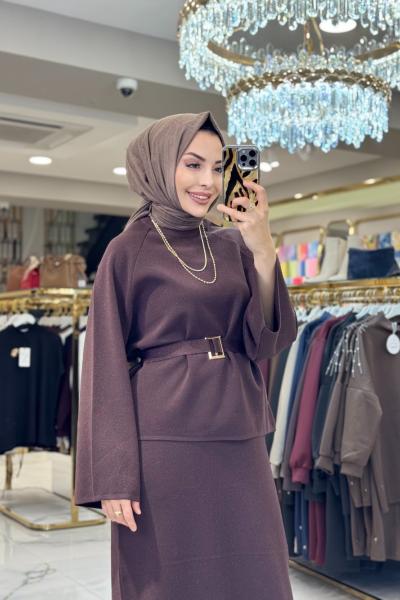 44231 Simli Triko Etekli Takım Kahve